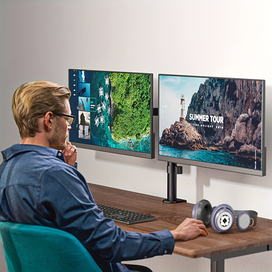 Ergonomic Dual Monitor Stand | For Two 13-32 inch Screens | Holds Up to 22lbs per Screen | 360° Rotation With Cable Organizer